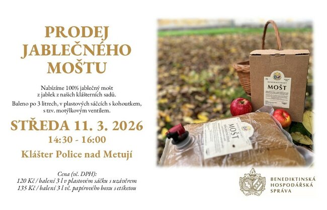Prodej jablečného moštu z klášterních sadů